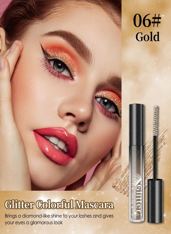 Lestpola Gold Glitter Mascara, Sparkle Diamond Waterproof Colored Mascara, Multi-Use Shimmer Define Curling Eyelashes, Long Lasting Volumizing Lengthening Máscara Eye Makeup for Women Party Festival-06 - Image 2